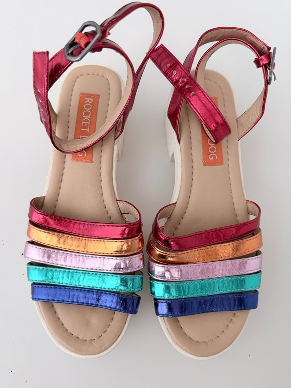 Metallic Rainbow Strappy Rocket Dog Platform Sandals Y2K - Picture 6 of 9